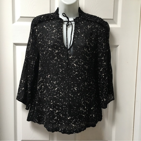 SECOND Female Black White Semi-sheer Blouse - Picture 2 of 10